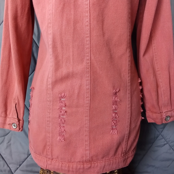 Women's Nadasha Rust Colored Denim Jean Jacket Distressed Button up Collared - Picture 7 of 16